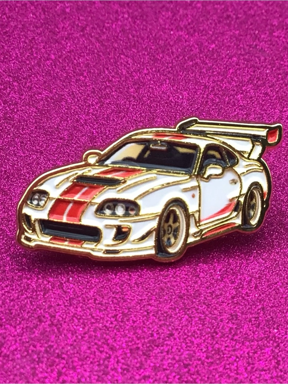 White Car Red Stripes Enamel Pin
